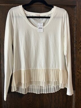 J. Crew Cream Long-Sleeve Top with Pleated Chiffon Tiered Hem